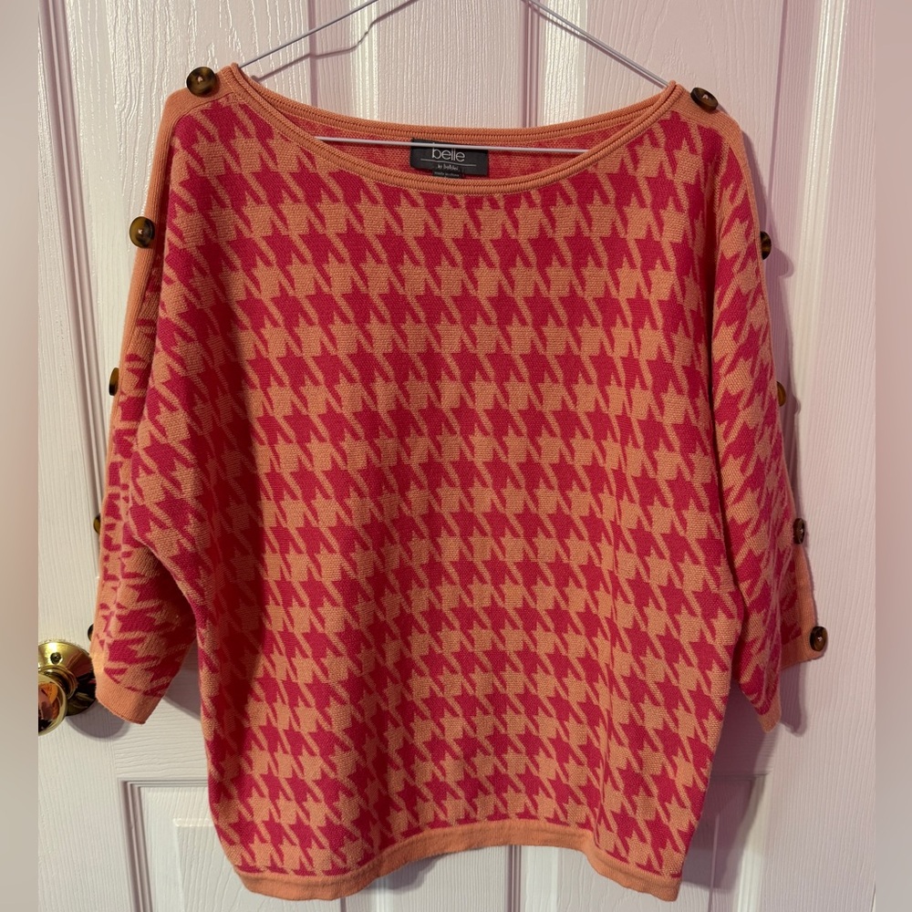 Echo Pink and Orange Houndstooth Sweater